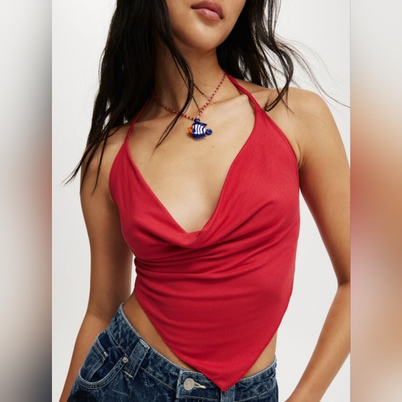 Better Be Tops - EUC Better Be Women's Soft Triangle Cowl Neck Spaghetti Strap Crop Red Size S